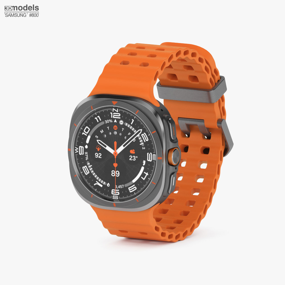Samsung Galaxy Watch Ultra Titanium Gray Case Marine Band Orange 3d model
