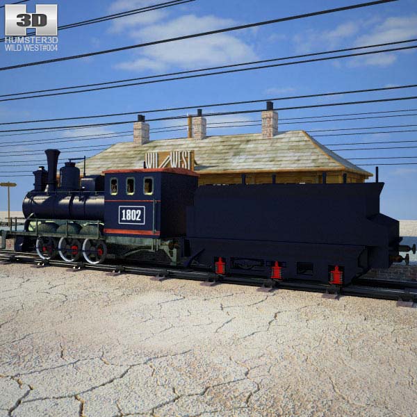 Wild West RailStation with Train 3D 모델 