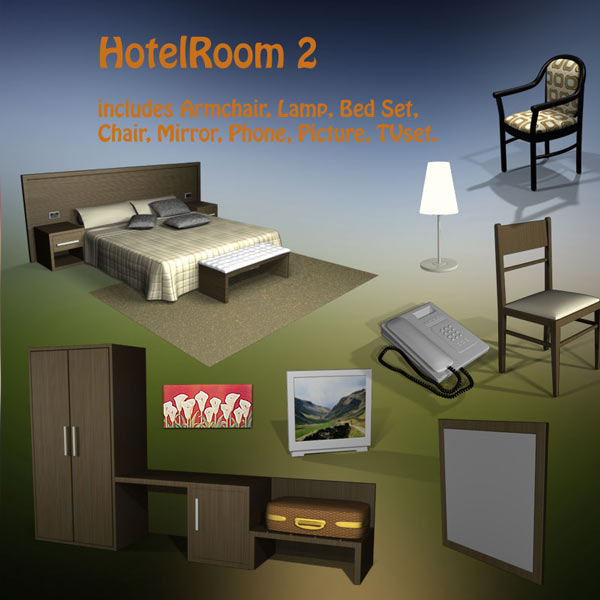 Hotel Room Set 02 Modello 3D