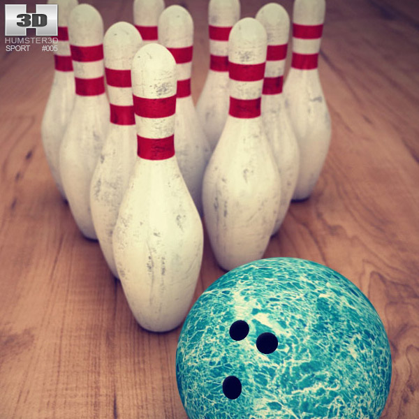 Bowling Pins and Ball Set 3D model