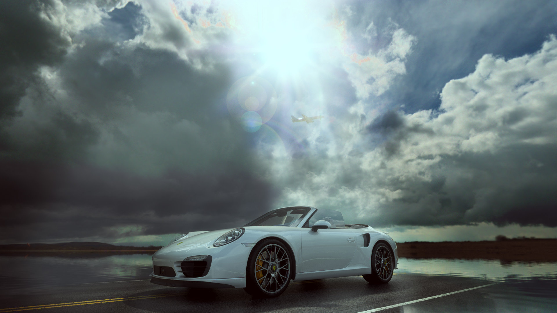 Porsche Turbo Cabriolet 2014 after rain scene 3d art