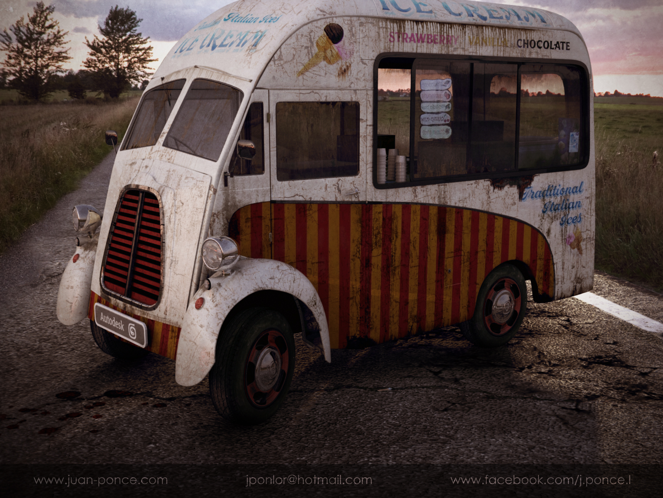 Vintage ice cream truck 3d art