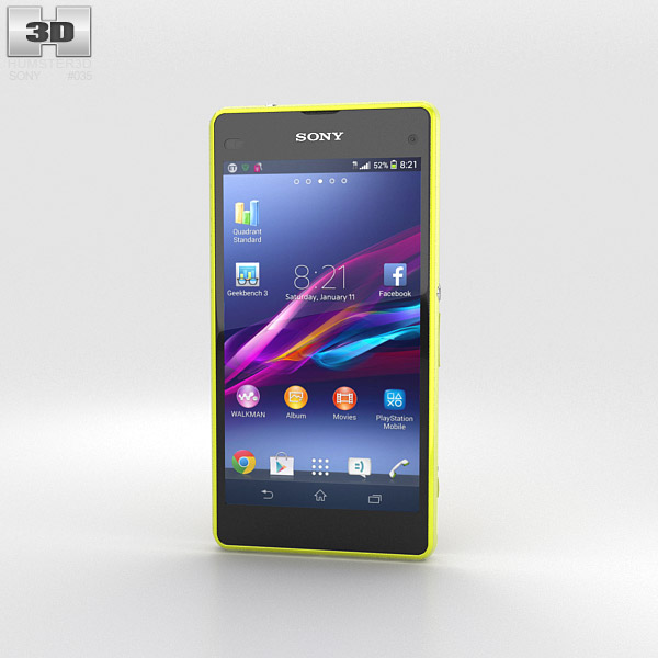 Sony Xperia Z1 Compact イエロー 3Dモデル