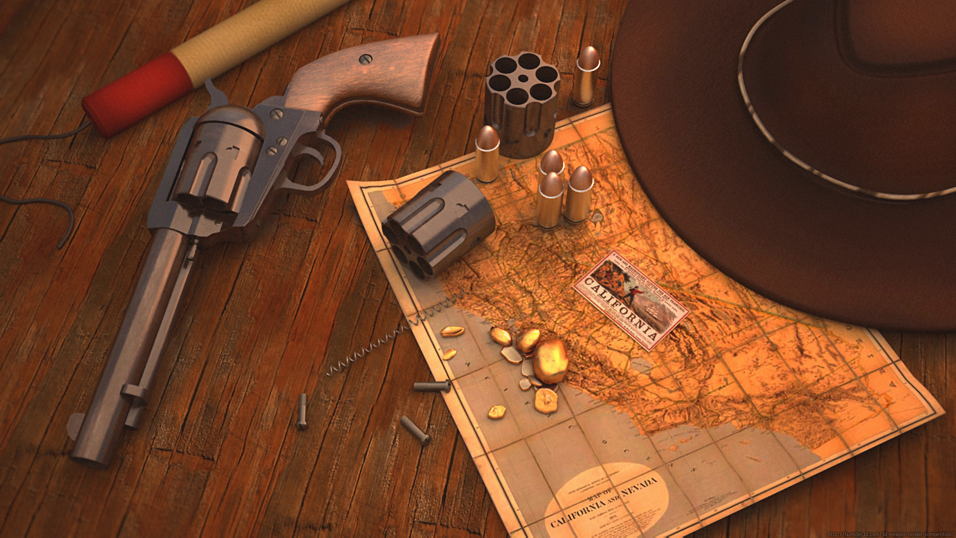 Gold fever with Colt Peacemaker 3d art