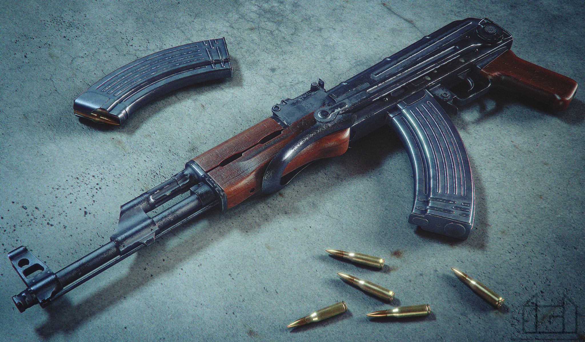 Kalashnikov AKMS 3d art