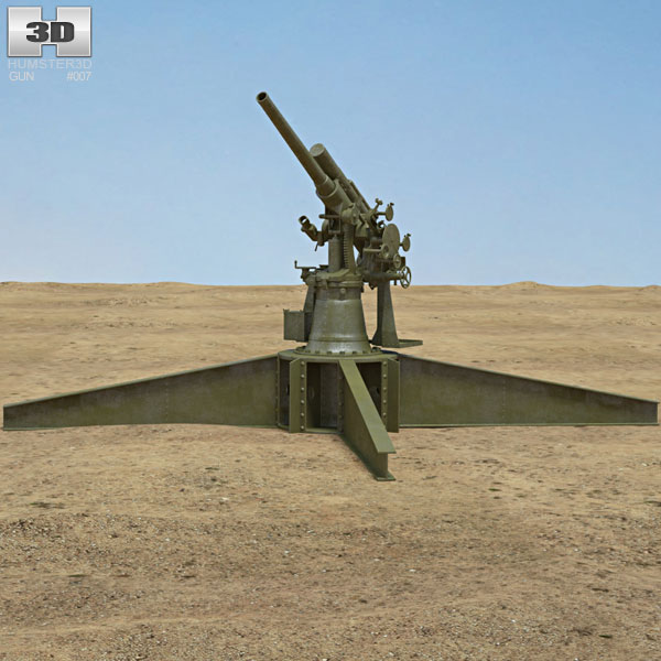 Type 3 80 mm Anti-aircraft Gun Modelo 3d