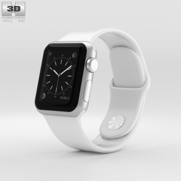 Apple Watch Sport 38mm Silver Aluminum Case White Sport Band 3D-Modell