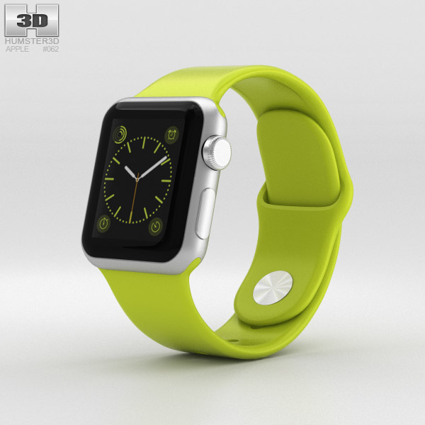 Apple Watch Sport 38mm Silver Aluminum Case Green Sport Band 3Dモデル