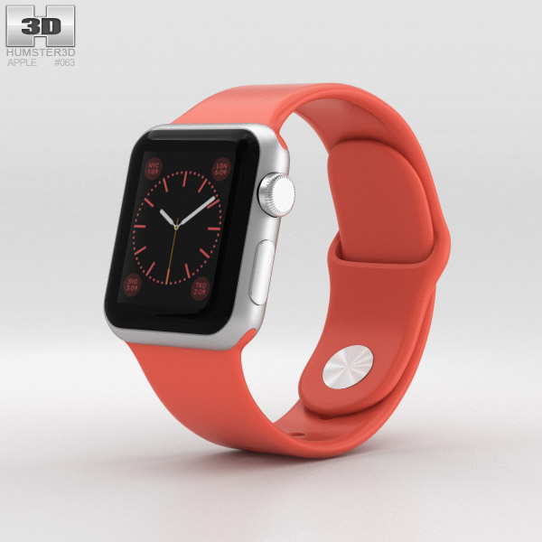 Apple Watch Sport 38mm Silver Aluminum Case Pink Sport Band 3Dモデル