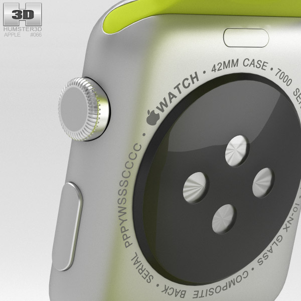 Apple Watch Sport 42mm Silver Aluminum Case Green Sport Band 3D