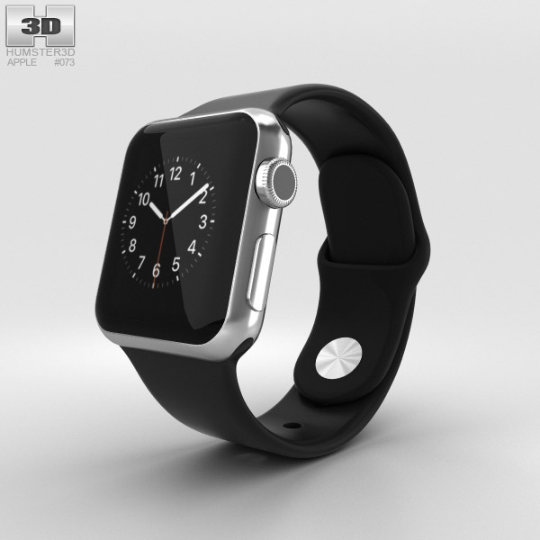 Apple Watch 38mm Stainless Steel Case Black Sport Band 3D-Modell