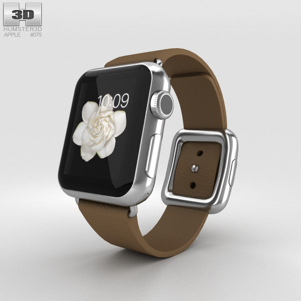 Apple Watch 38mm Stainless Steel Case Brown Modern Buckle 3D 모델 