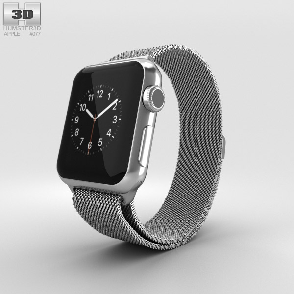Apple Watch 38mm Stainless Steel Case Milanese Loop 3Dモデル
