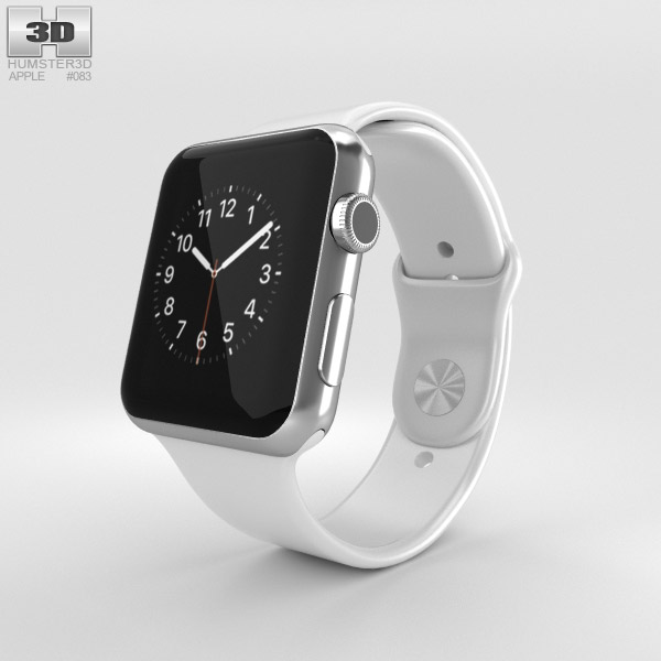 Apple Watch 42mm Stainless Steel Case White Sport Band 3Dモデル
