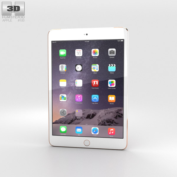 Apple iPad Mini 3 Cellular Gold 3D-Modell