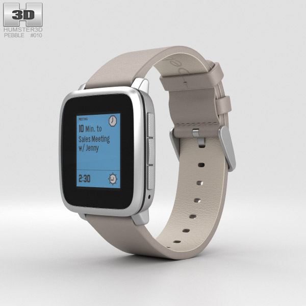Pebble Time Steel Silver Stone Leather Band 3D model