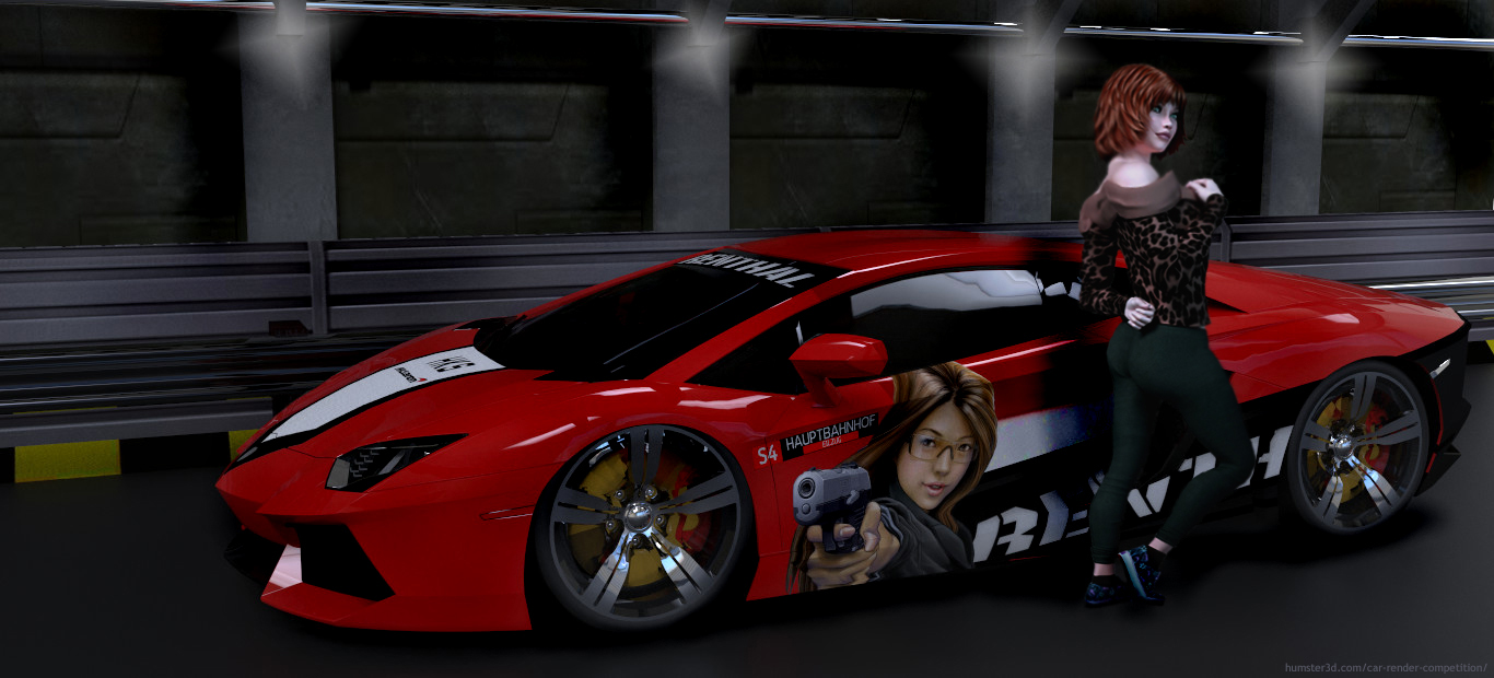 Lamborghini Aventador and girl 3d art