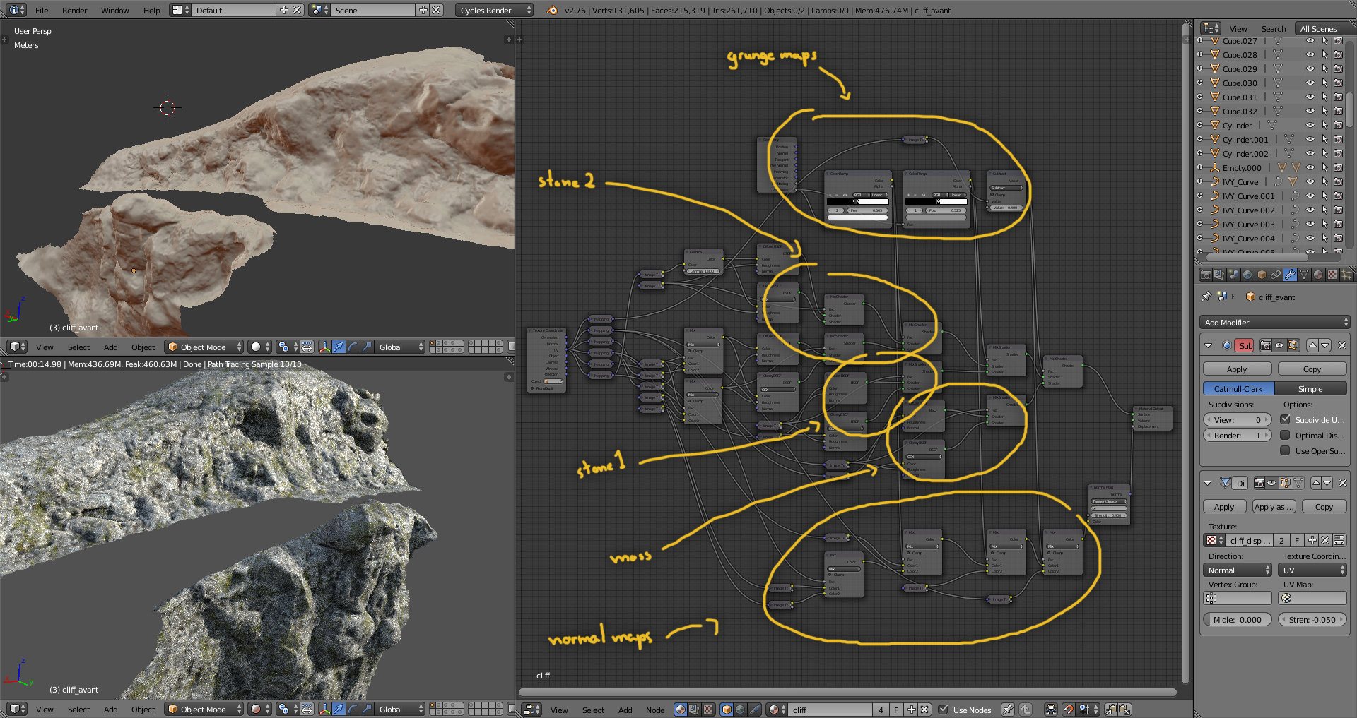 Then I separated the landscape mesh into smaller objects