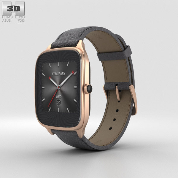 Asus Zenwatch 2 1.63-inch Rose Gold Case Taupe Leather Band 3D model