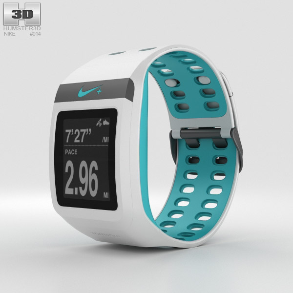 Nike+ SportWatch GPS Blanc/Sport Turquoise Modèle 3D