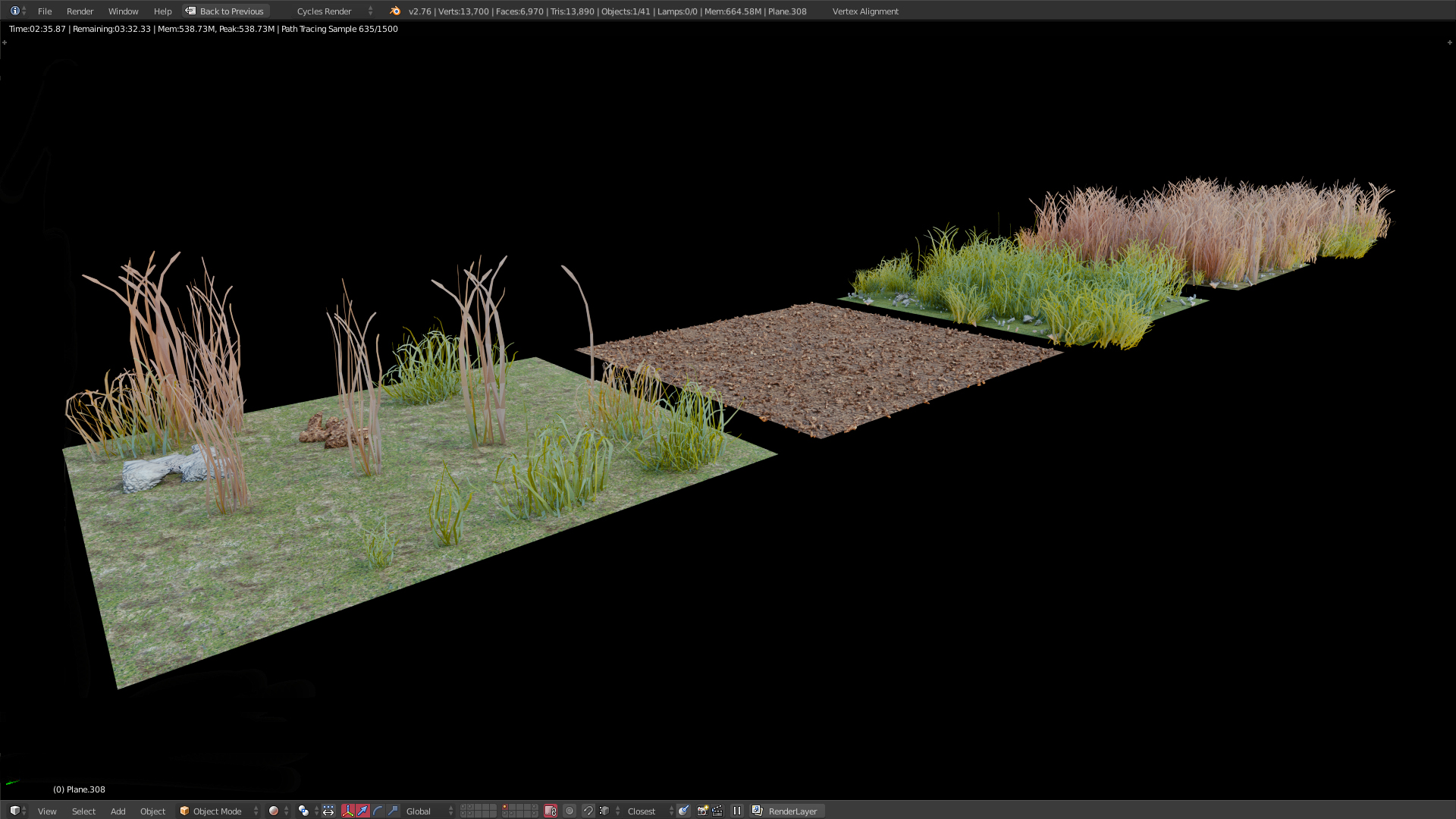 I modeled six variations of stones and some more grass