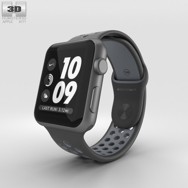 Apple Watch Nike+ 42mm Space Gray Aluminum Case Black/Cool Nike Sport Band 3D model