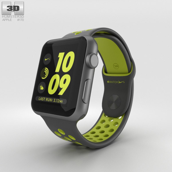 Apple Watch Nike+ 42mm Space Gray Aluminum Case Black/Volt Nike Sport Band 3Dモデル