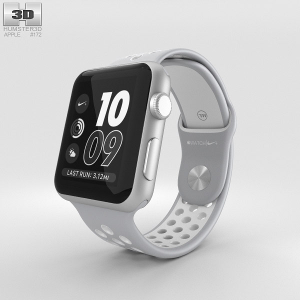 Apple Watch Nike+ 42mm Silver Aluminum Case Flat Silver/White Nike Sport Band Modèle 3D