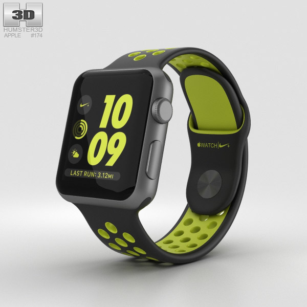 Apple Watch Nike+ 38mm Space Gray Aluminum Case Black/Volt Nike Sport Band 3Dモデル