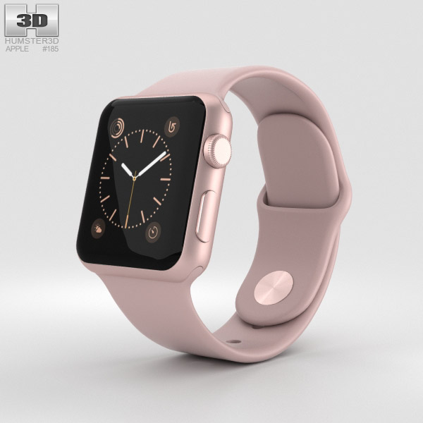 Apple Watch Series 2 38mm Rose Gold Aluminum Case Pink Sand Sport Band 3D-Modell