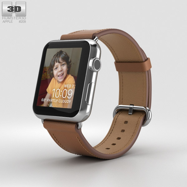 Apple Watch Series 2 42mm Stainless Steel Case Saddle Brown Classic Buckle 3D模型