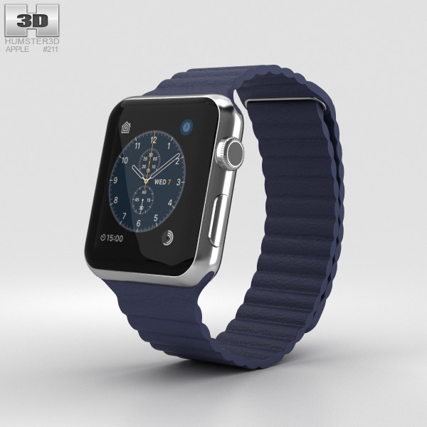 Apple Watch Series 2 42mm Stainless Steel Case Midnight Blue Leather Loop 3D model