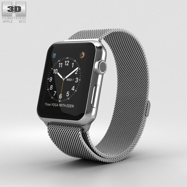 Apple Watch Series 2 42mm Stainless Steel Case Milanese Loop Modèle 3D