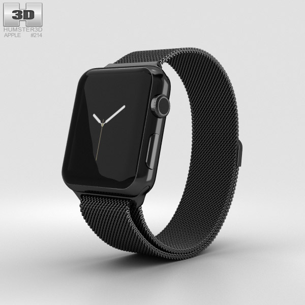 Apple Watch Series 2 38mm Space Black Stainless Steel Case Black Milanese Loop 3D模型