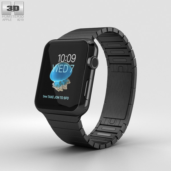 Apple Watch Series 2 42mm Stainless Steel Case Black Link Bracelet Modello 3D
