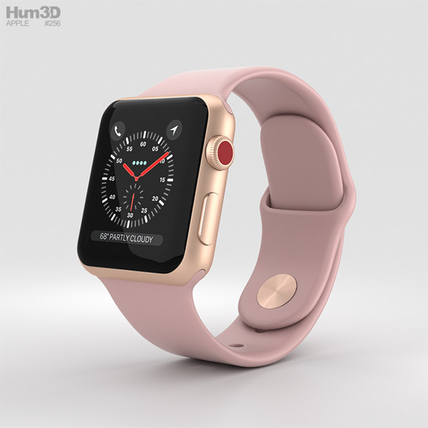 Apple Watch Series 3 38mm GPS + Cellular Gold Aluminum Case Pink Sand Sport Band Modèle 3D