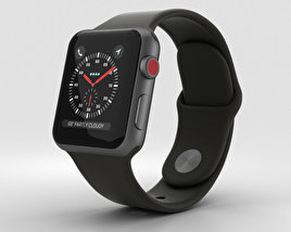 Apple Watch Series 3 38mm GPS + Cellular Space Gray Aluminum Case Black Sport Band Modèle 3D