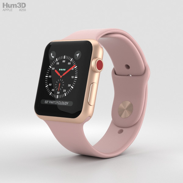 Apple Watch Series 3 42mm GPS + Cellular Gold Aluminum Case Pink Sand Sport Band Modèle 3D
