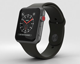 Apple Watch Series 3 42mm GPS + Cellular Space Gray Aluminum Case Black Sport Band 3D model