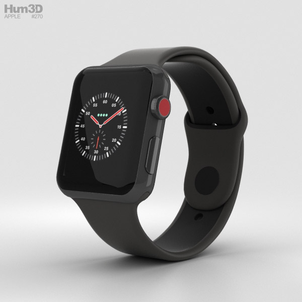 Apple Watch Edition Series 3 42mm GPS Gray Ceramic Case Gray/Black Sport Band Modèle 3D