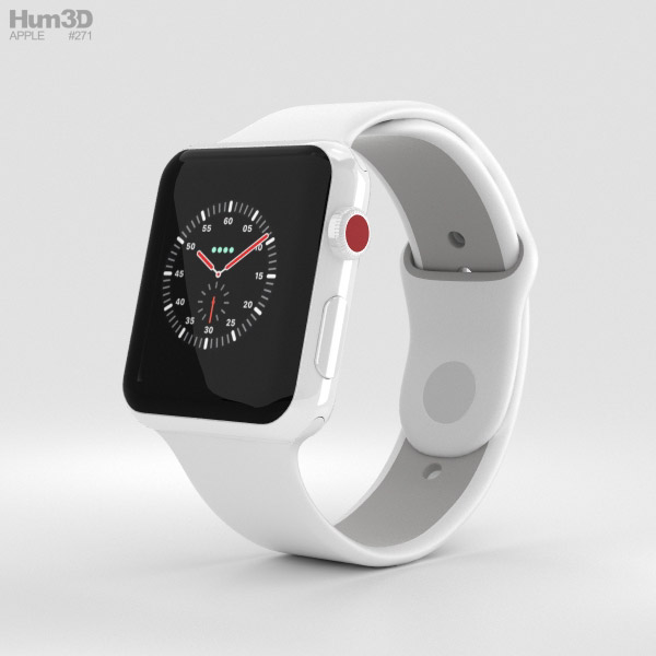 Apple Watch Edition Series 3 42mm GPS White Ceramic Case Soft White/Pebble Sport Band 3Dモデル