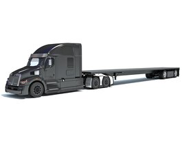 Black Truck With Flatbed Trailer 3D модель