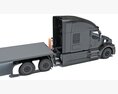 Black Truck With Flatbed Trailer 3d model