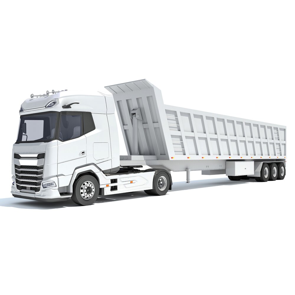 Box-Cab Truck With Tipper Trailer 3Dモデル