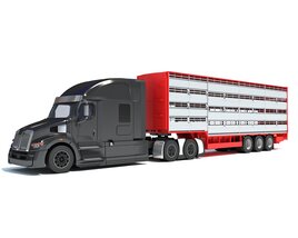 Farm Animal Transport Truck With Trailer 3D model