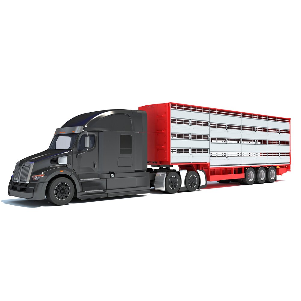 Farm Animal Transport Truck With Trailer Modèle 3D