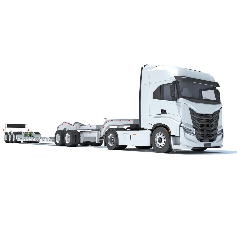 Heavy Truck With Lowboy Trailer 3D model