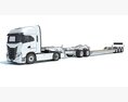 Heavy Truck With Lowboy Trailer 3D-Modell Rückansicht