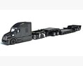 Modern Truck With Lowboy Trailer 3d model back view