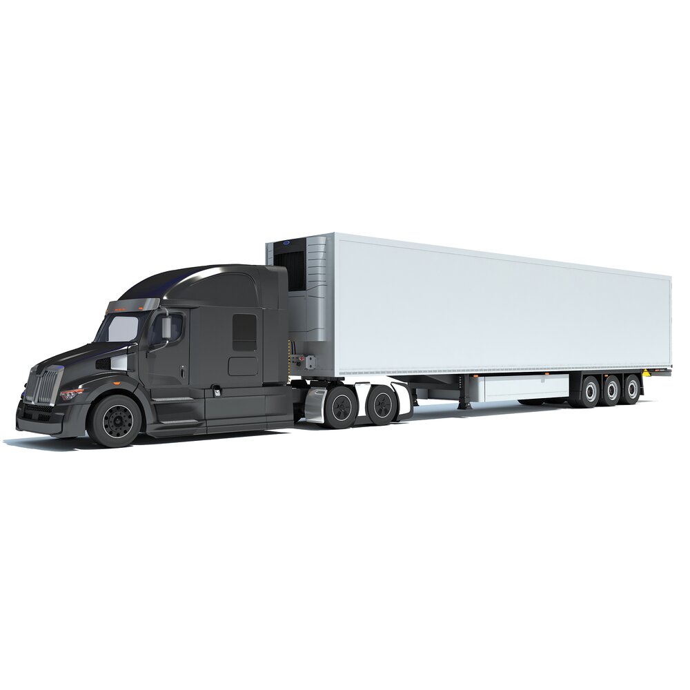 Semi Truck With Large Refrigerated Trailer Modelo 3d